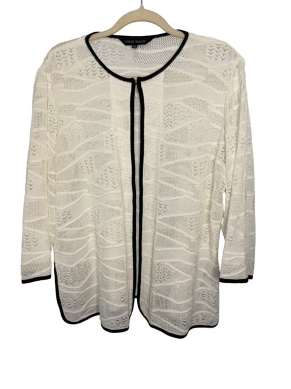 Ming Wang Sweater Women's XL Knit Office Career Wedding Guest White Black Trim